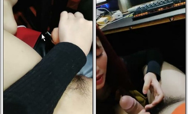 網吧老板兒子勾搭前台收銀員小姐姐,深夜在網吧電腦桌上啪啪,表情十分誘人